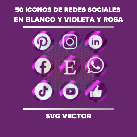 50 iconos de redes sociales en blanco y violeta