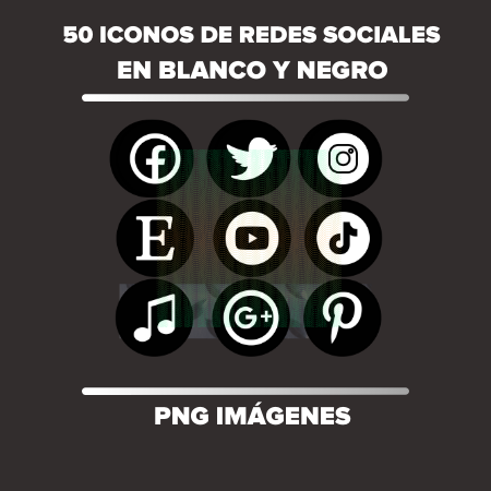50 iconos de redes sociales en blanco y negro