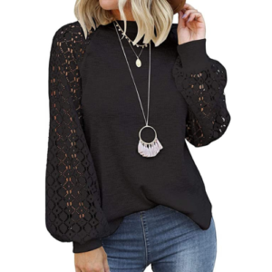 Long Sleeve Tops Lace Casual Loose Blouses