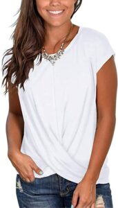 's Short Sleeve Round Neck T Shirt Front Twist Tunic Tops