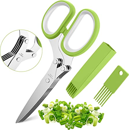 Herb Scissors With 5 Blades and Cover, Cool Kitchen Gadgets for Cutting Shredded