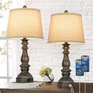 set of 2 bedside lamps with usb ports