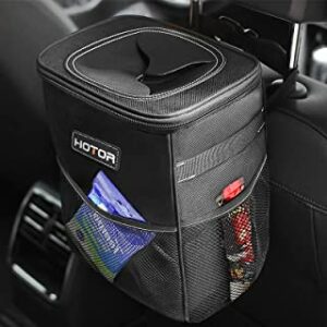 HOTOR Car Trash Can with Lid and Storage Pockets, 100% Leak-Proof Car Organizer, Waterproof Car Garbage Can