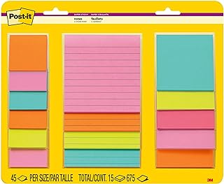 Post-it Super Recyclable Sticky Notes (4423-15SSMIA), Assorted Sizes, 15 Sticky Note Pads, 2x the Sticking Power, Supernov...